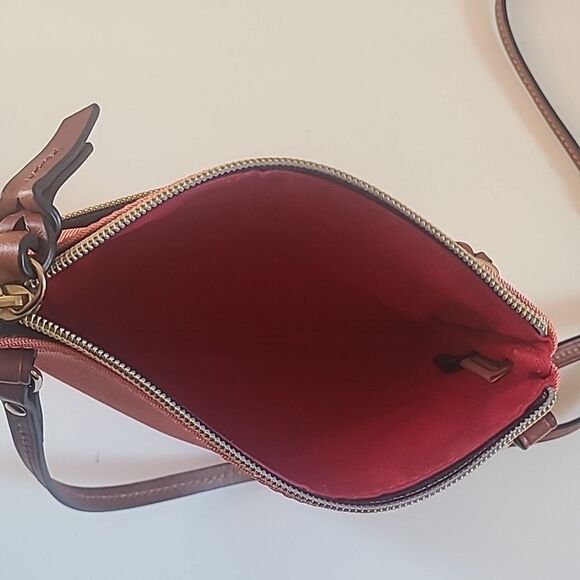 Dooney & Bourke Nylon Double Zip Coral Orange Crossbody Bag Leather Details - Picture 14 of 16